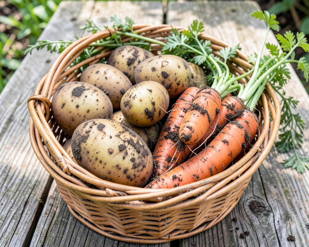 Freshly dug potatoes & carrots